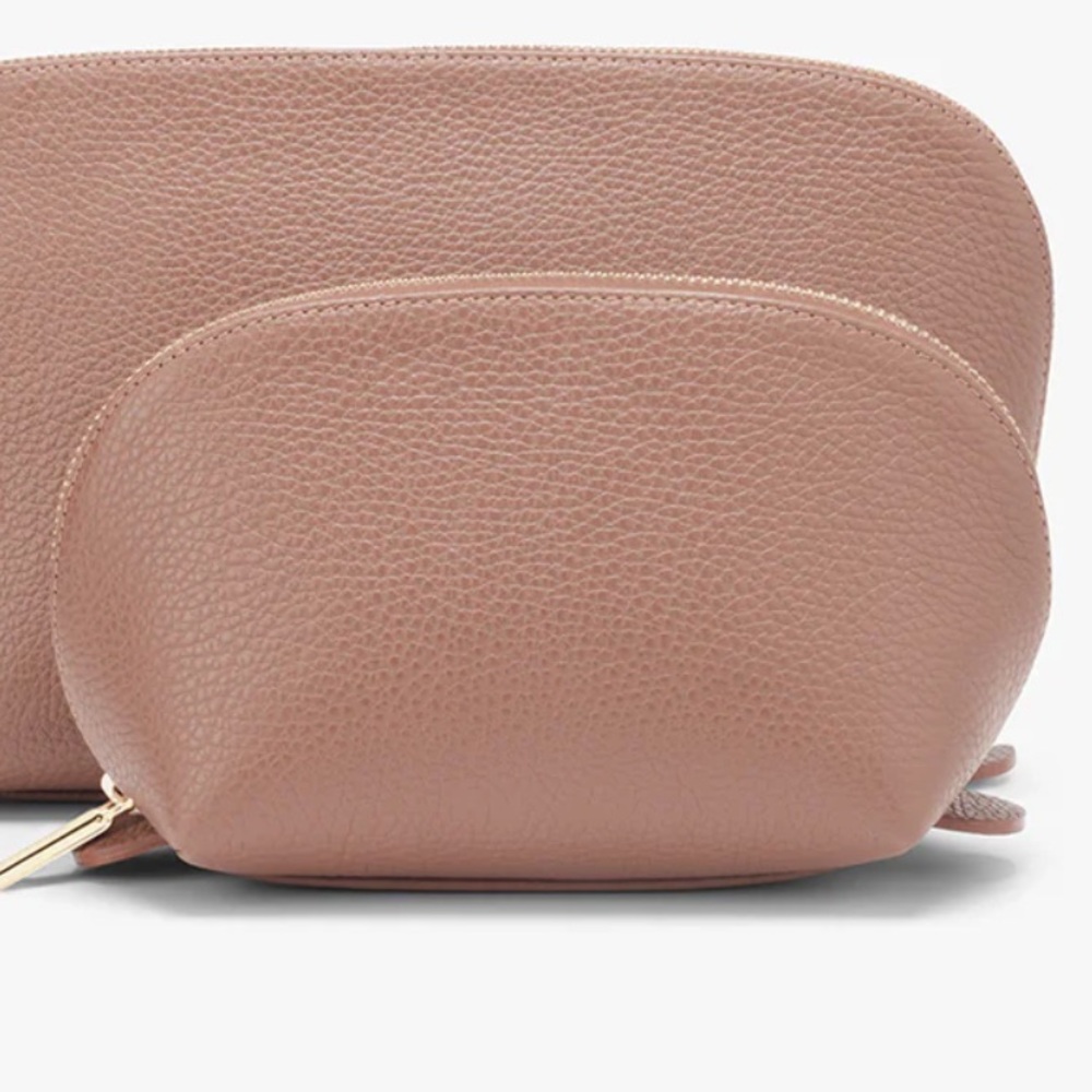 Cuyana small travel case in soft rose.